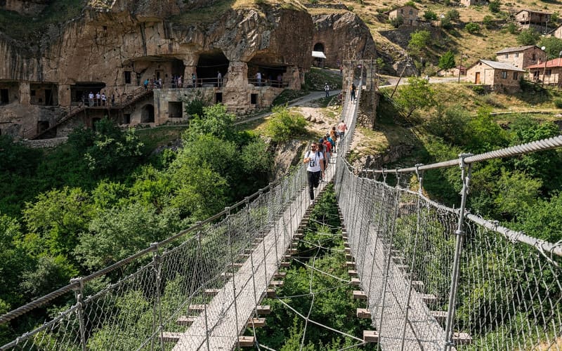 Walking the swinging bridge of Khndzoresk in 2024