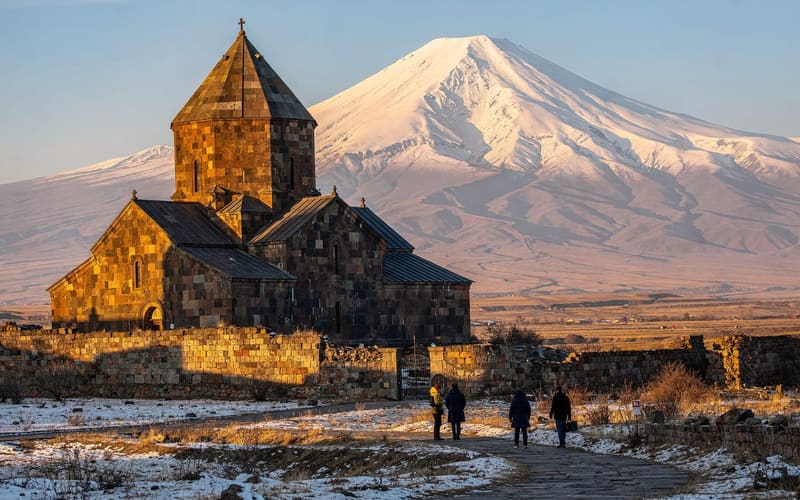 Khor Virap with snow & Mount Ararat in February